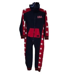 Tipsy Elves USA Jumpsuit Men medium patriotic 1 Piece Pajamas 4th July Olympics